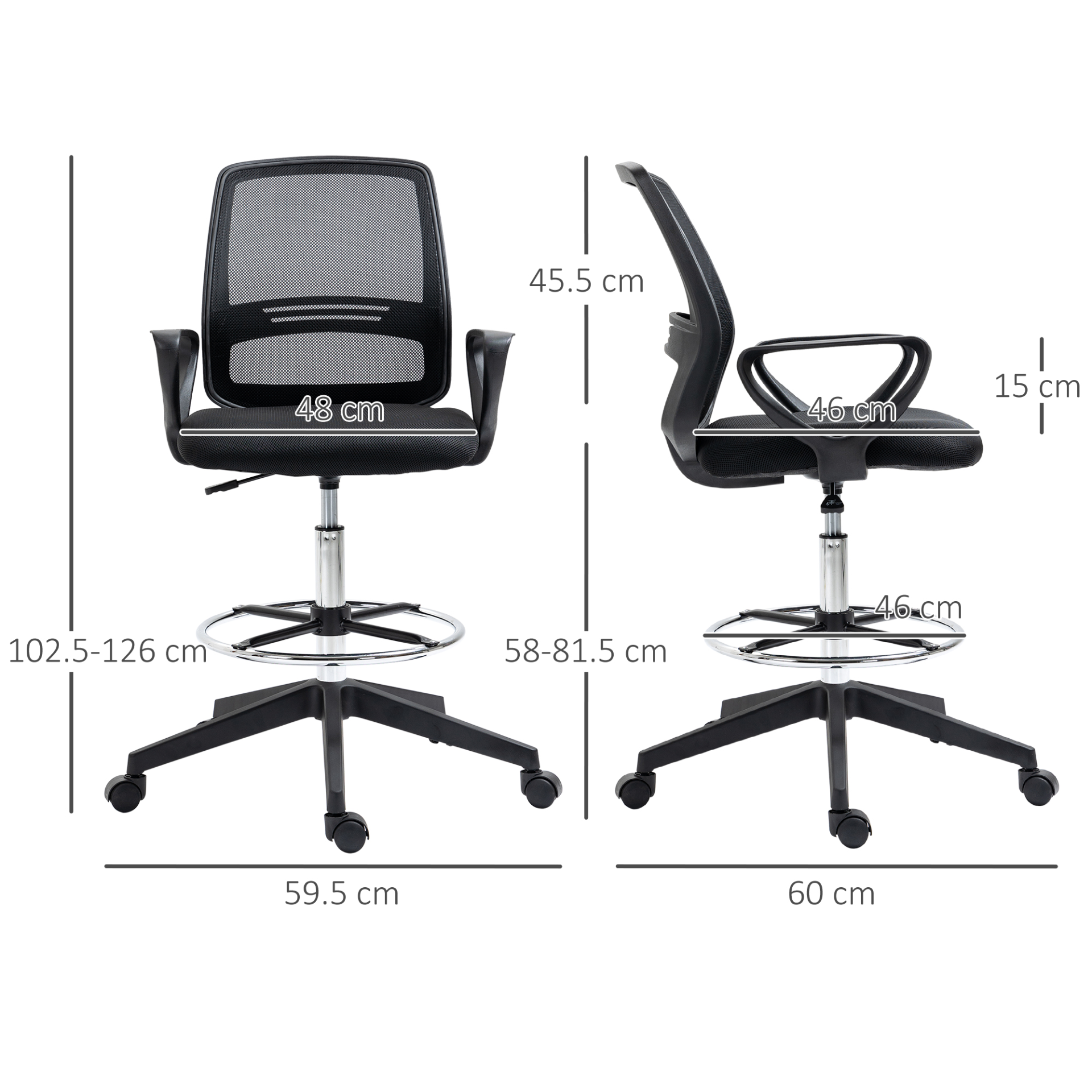 Vinsetto Ergonomic Mesh Back Drafting Chair - Adjustable Height, Footrest, and Lumbar Support - BEYRUN