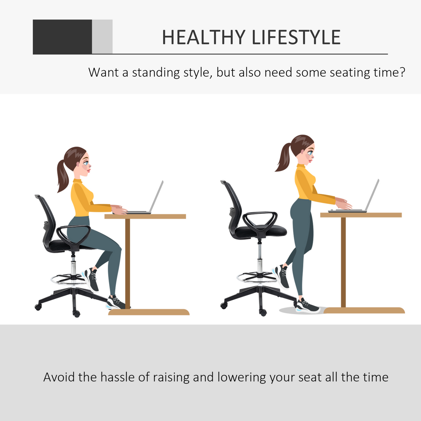 Vinsetto Ergonomic Mesh Back Drafting Chair - Adjustable Height, Footrest, and Lumbar Support - BEYRUN