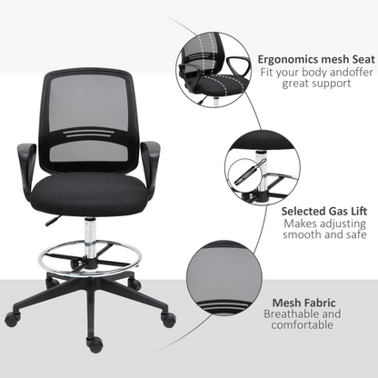 Vinsetto Ergonomic Mesh Back Drafting Chair - Adjustable Height, Footrest, and Lumbar Support - BEYRUN