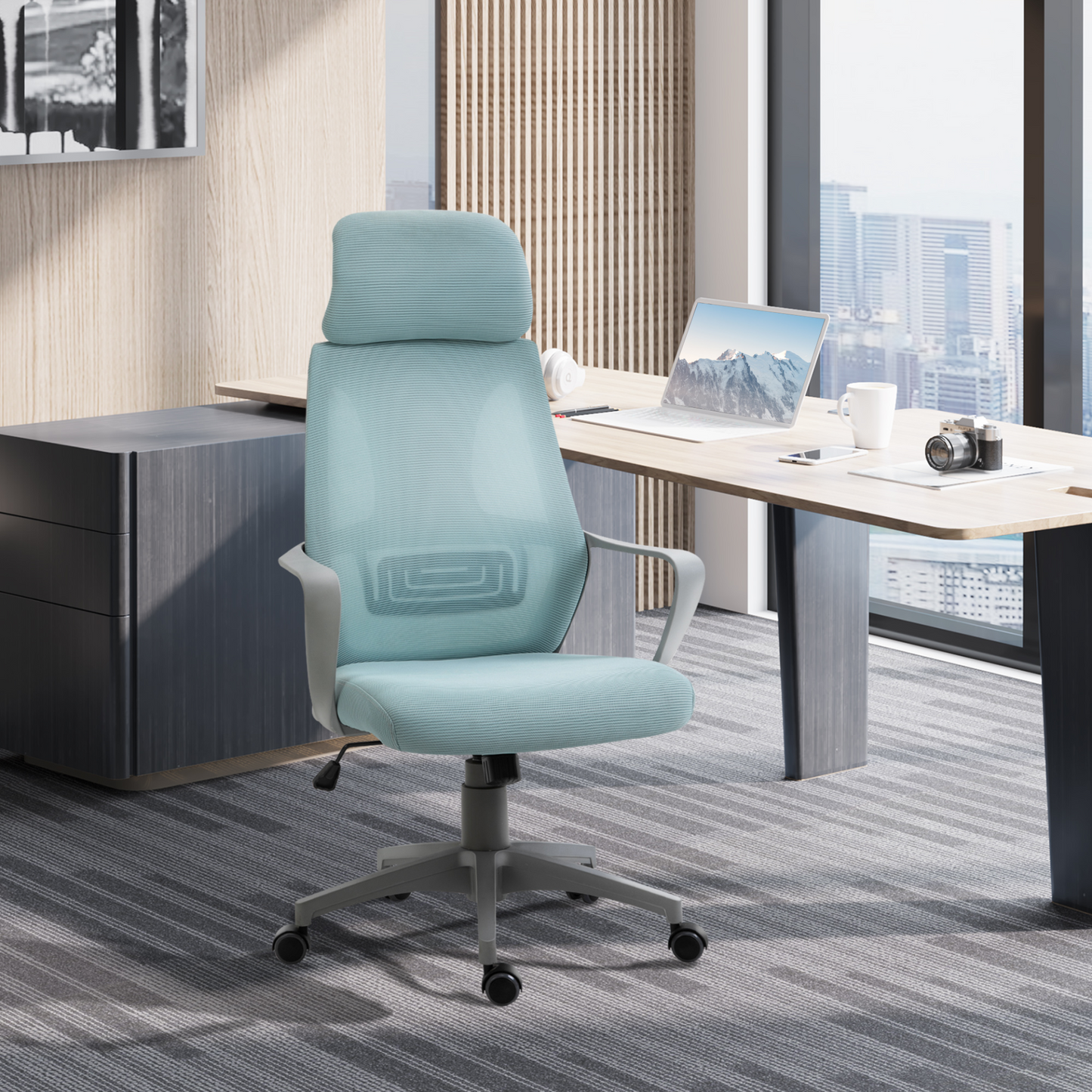 Vinsetto Ergonomic Office Chair - High Mesh Back, Adjustable Height, Blue - Ultimate Home Office Comfort & Style - BEYRUN