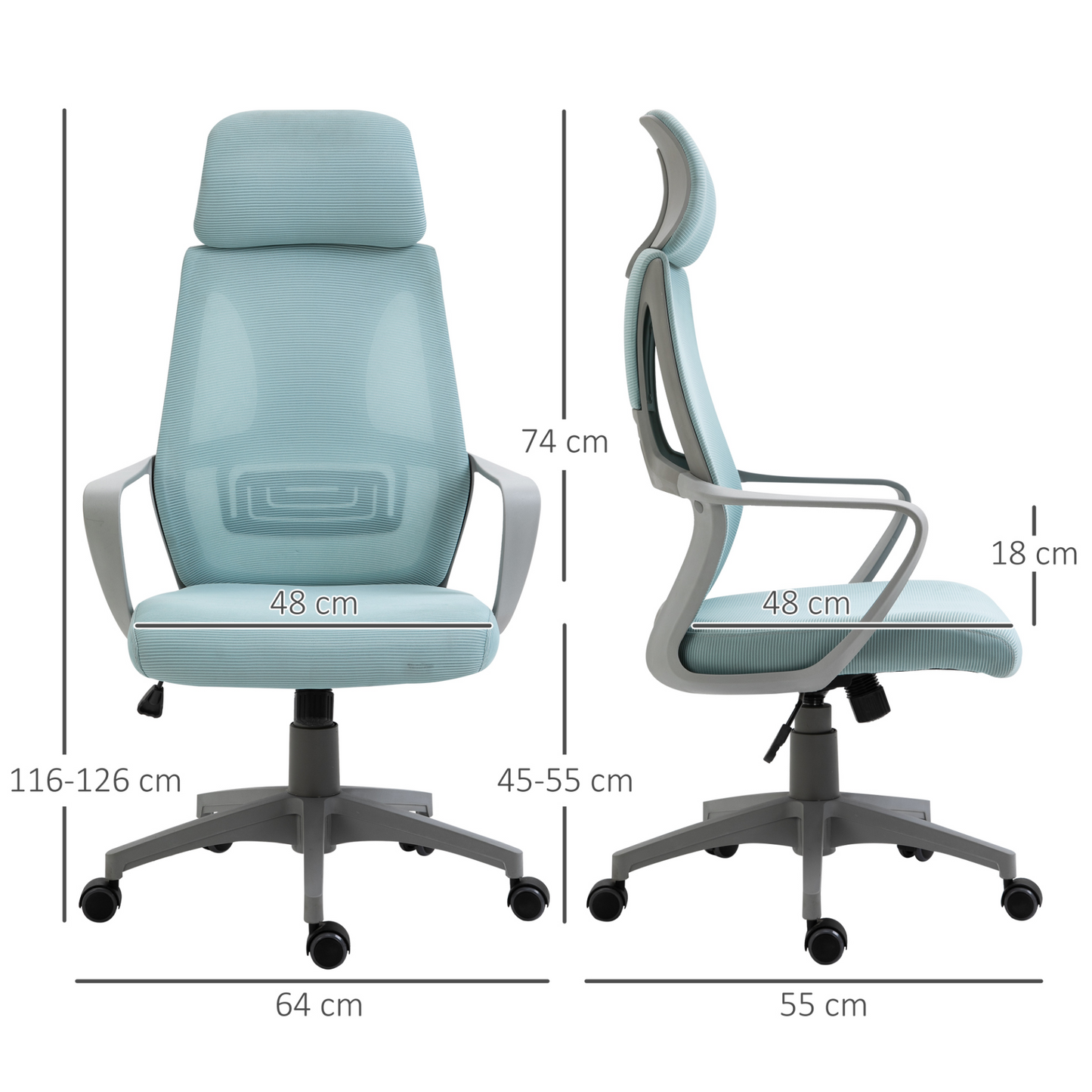 Vinsetto Ergonomic Office Chair - High Mesh Back, Adjustable Height, Blue - Ultimate Home Office Comfort & Style - BEYRUN