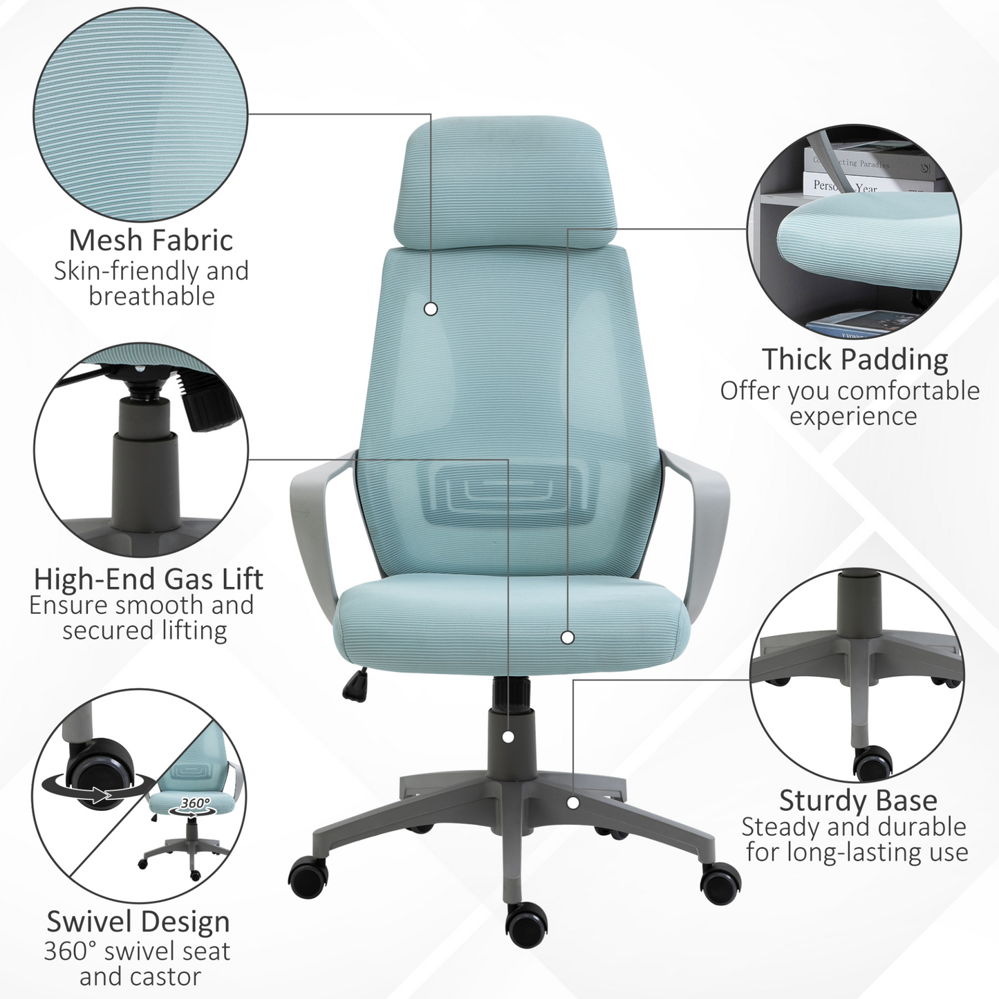 Vinsetto Ergonomic Office Chair - High Mesh Back, Adjustable Height, Blue - Ultimate Home Office Comfort & Style - BEYRUN