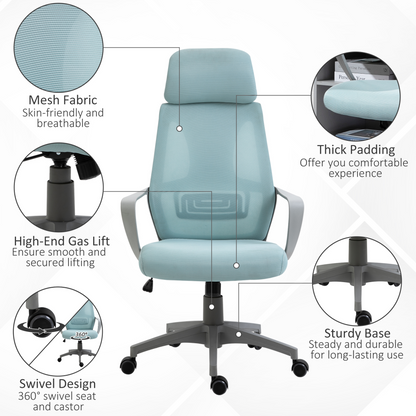 Vinsetto Ergonomic Office Chair - High Mesh Back, Adjustable Height, Blue - Ultimate Home Office Comfort & Style - BEYRUN