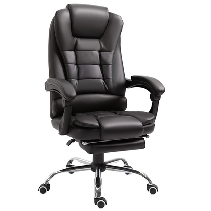 HOMCOM PU Leather Executive Office Chair | High Back, Swivel, Adjustable Height, Retractable Footrest, Reclining Function, Brown - BEYRUN