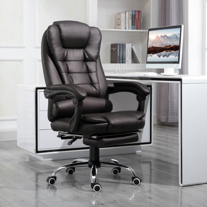 HOMCOM PU Leather Executive Office Chair | High Back, Swivel, Adjustable Height, Retractable Footrest, Reclining Function, Brown - BEYRUN