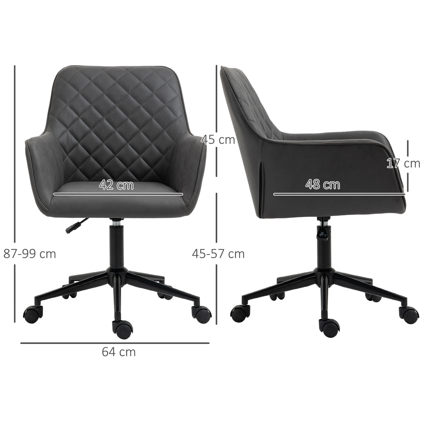 Vinsetto Grey Swivel Office Chair - Leather-Feel Fabric, Ergonomic Design, Adjustable Height & Wheels - BEYRUN