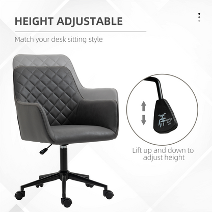 Vinsetto Grey Swivel Office Chair - Leather-Feel Fabric, Ergonomic Design, Adjustable Height & Wheels - BEYRUN