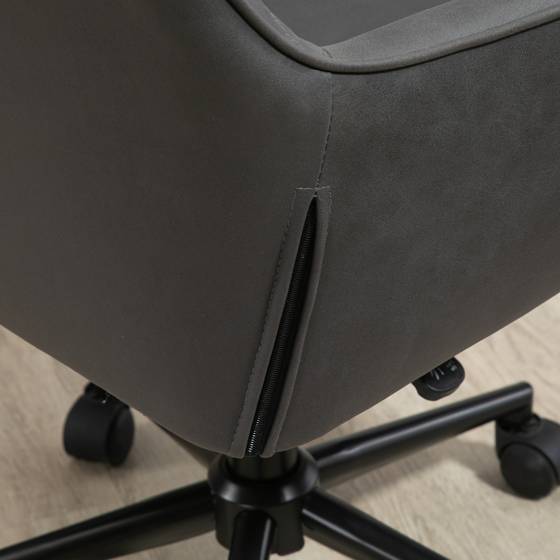 Vinsetto Grey Swivel Office Chair - Leather-Feel Fabric, Ergonomic Design, Adjustable Height & Wheels - BEYRUN