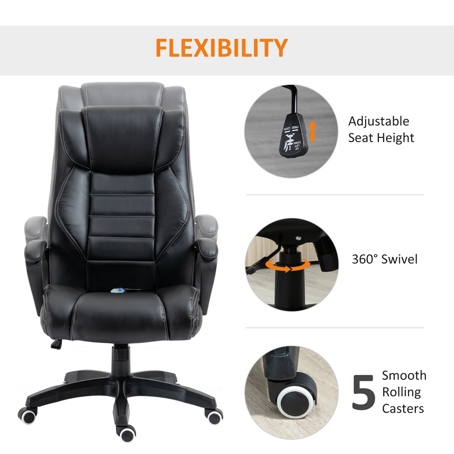 Vinsetto High Back Executive Office Chair - Massage, Swivel & Ergonomic Comfort, Black - BEYRUN