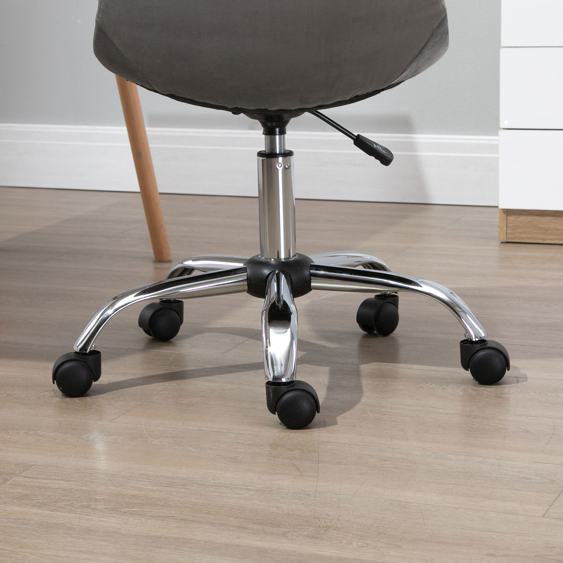 Vinsetto Ergonomic Office Chair - Adjustable Height, Velvet, Armless, Wheels, Grey - Ideal for Home Study & Bedroom - BEYRUN