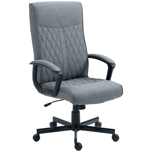 Vinsetto High-Back Home Office Chair - Dark Grey Linen Swivel Computer Chair with Adjustable Height and Tilt Function - BEYRUN