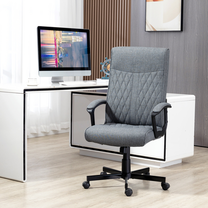 Vinsetto High-Back Home Office Chair - Dark Grey Linen Swivel Computer Chair with Adjustable Height and Tilt Function - BEYRUN