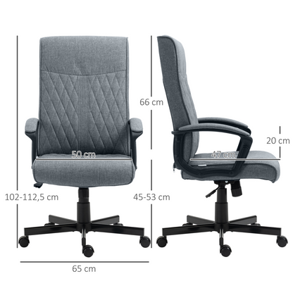 Vinsetto High-Back Home Office Chair - Dark Grey Linen Swivel Computer Chair with Adjustable Height and Tilt Function - BEYRUN