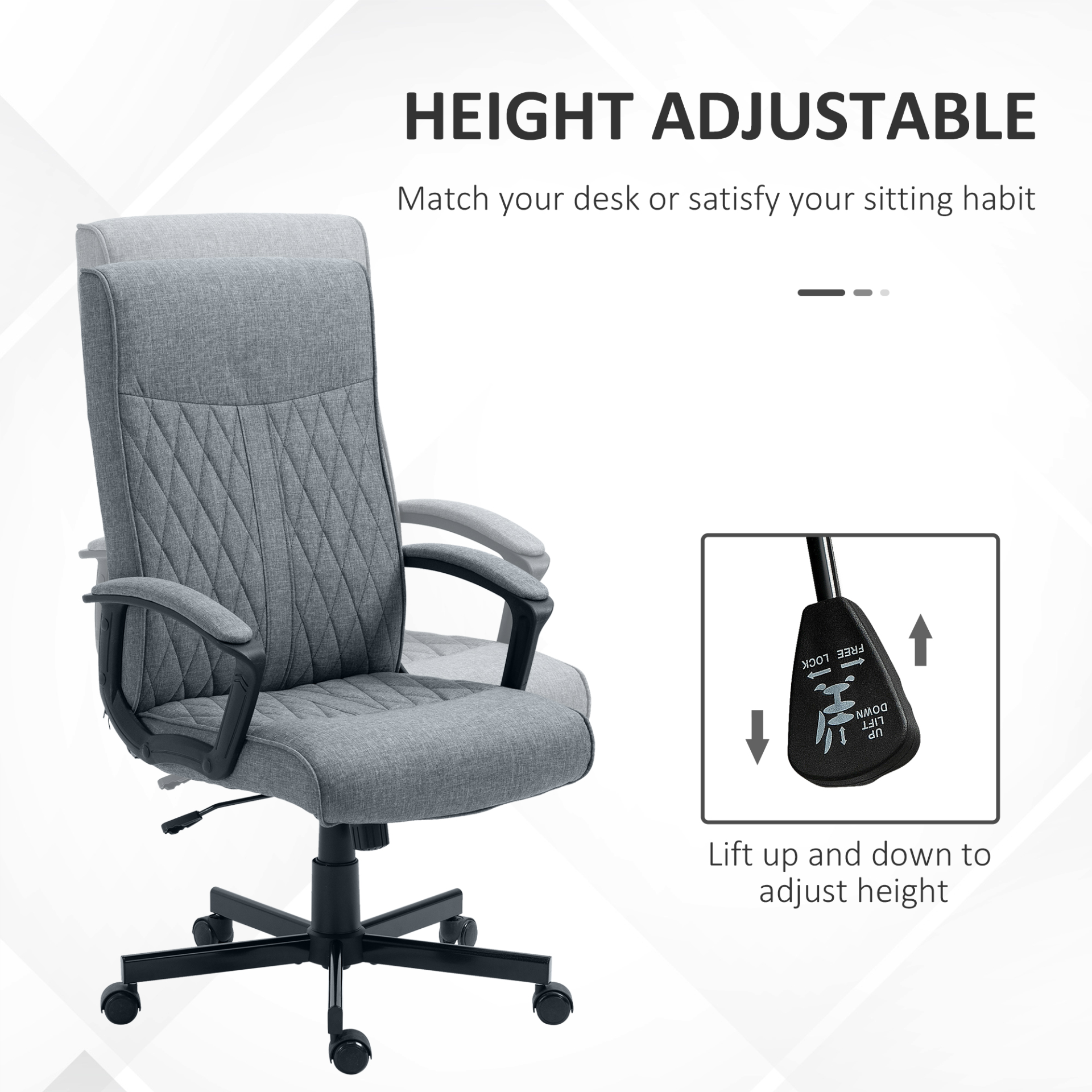 Vinsetto High-Back Home Office Chair - Dark Grey Linen Swivel Computer Chair with Adjustable Height and Tilt Function - BEYRUN