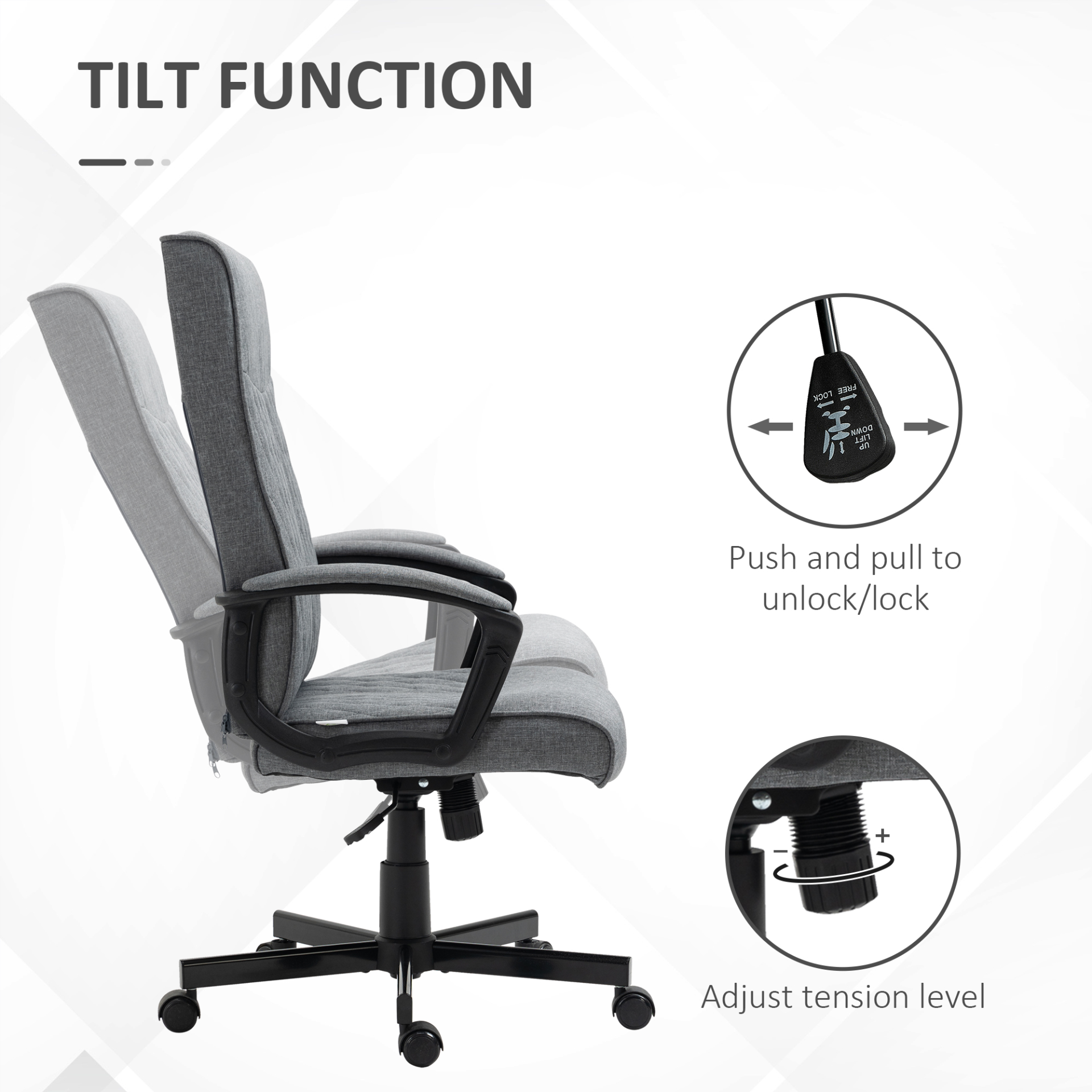 Vinsetto High-Back Home Office Chair - Dark Grey Linen Swivel Computer Chair with Adjustable Height and Tilt Function - BEYRUN