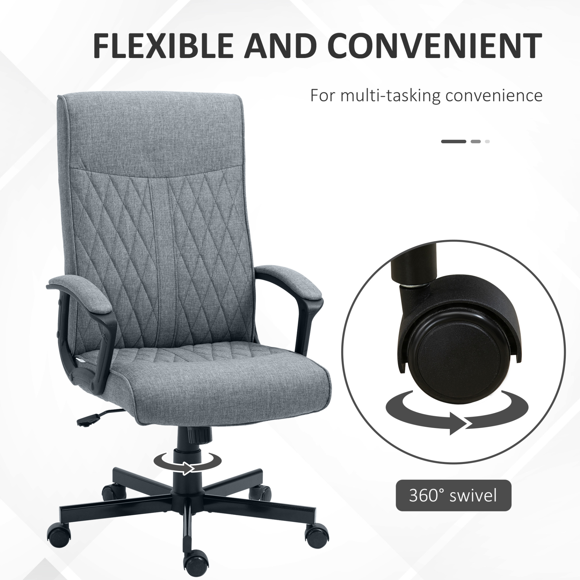 Vinsetto High-Back Home Office Chair - Dark Grey Linen Swivel Computer Chair with Adjustable Height and Tilt Function - BEYRUN