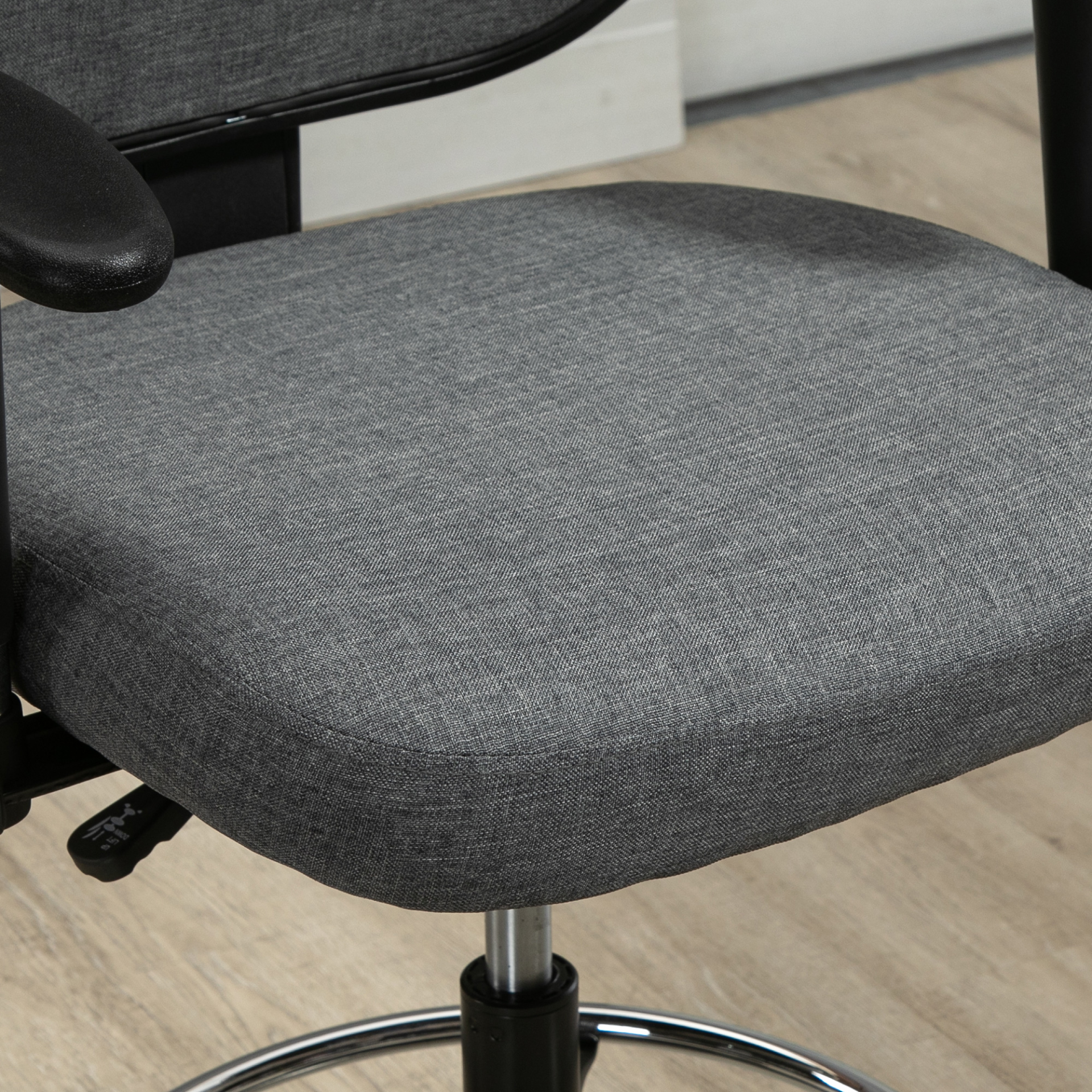 Vinsetto Adjustable Drafting Chair with Footrest Ring, Armrests & Swivel Wheels - Grey - BEYRUN