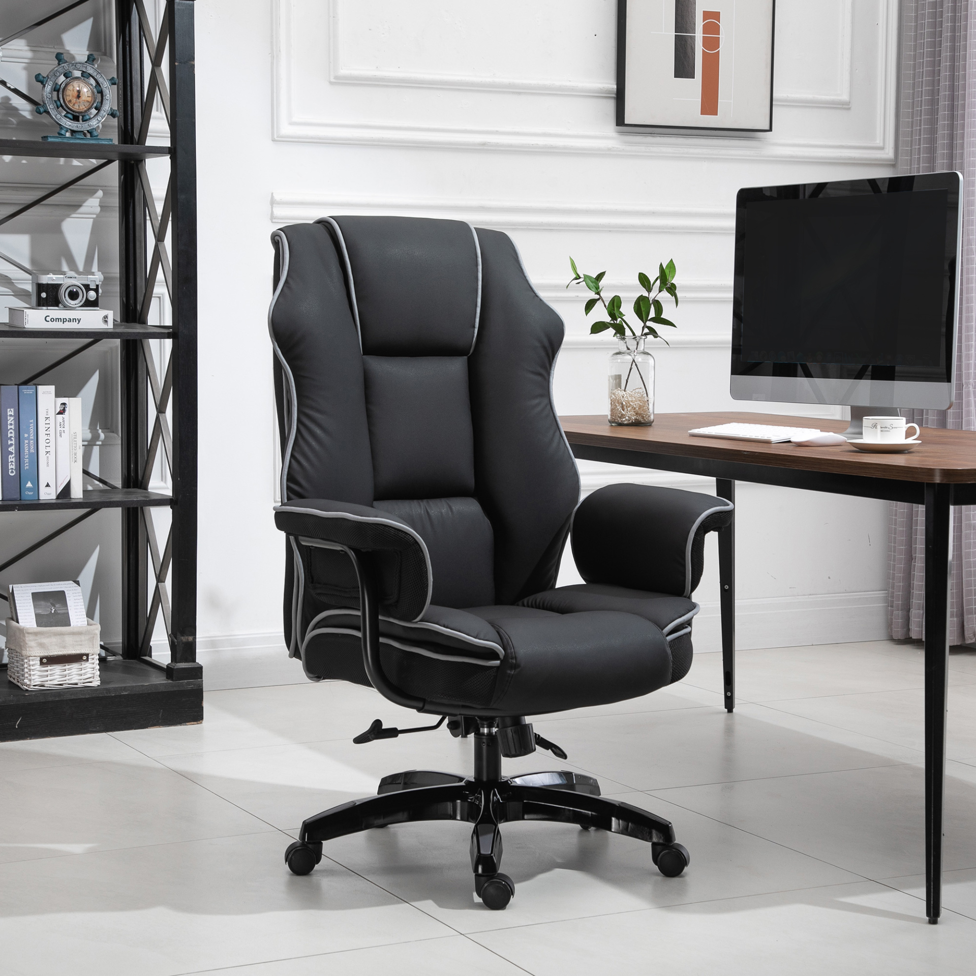 Vinsetto High Back Executive PU Leather Office Chair - Ergonomic, Adjustable, and Comfortable Desk Chair with Armrests, Black - BEYRUN