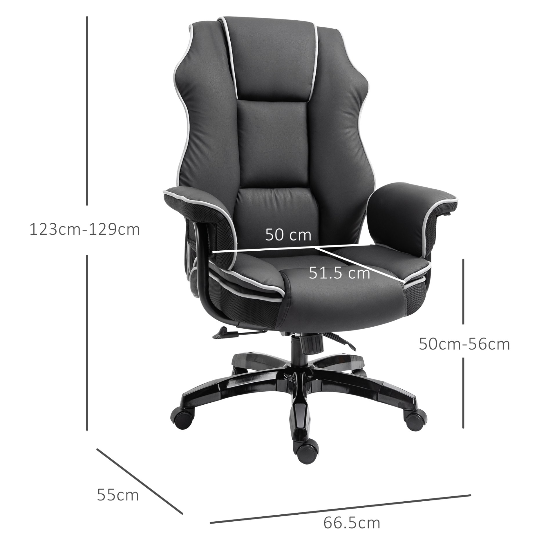 Vinsetto High Back Executive PU Leather Office Chair - Ergonomic, Adjustable, and Comfortable Desk Chair with Armrests, Black - BEYRUN