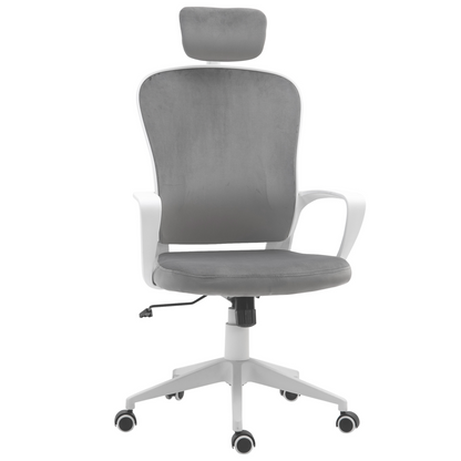 Vinsetto High-Back Office Chair with Velvet Fabric, Liftable Headrest, Adjustable Height, and Wheels - Grey - BEYRUN