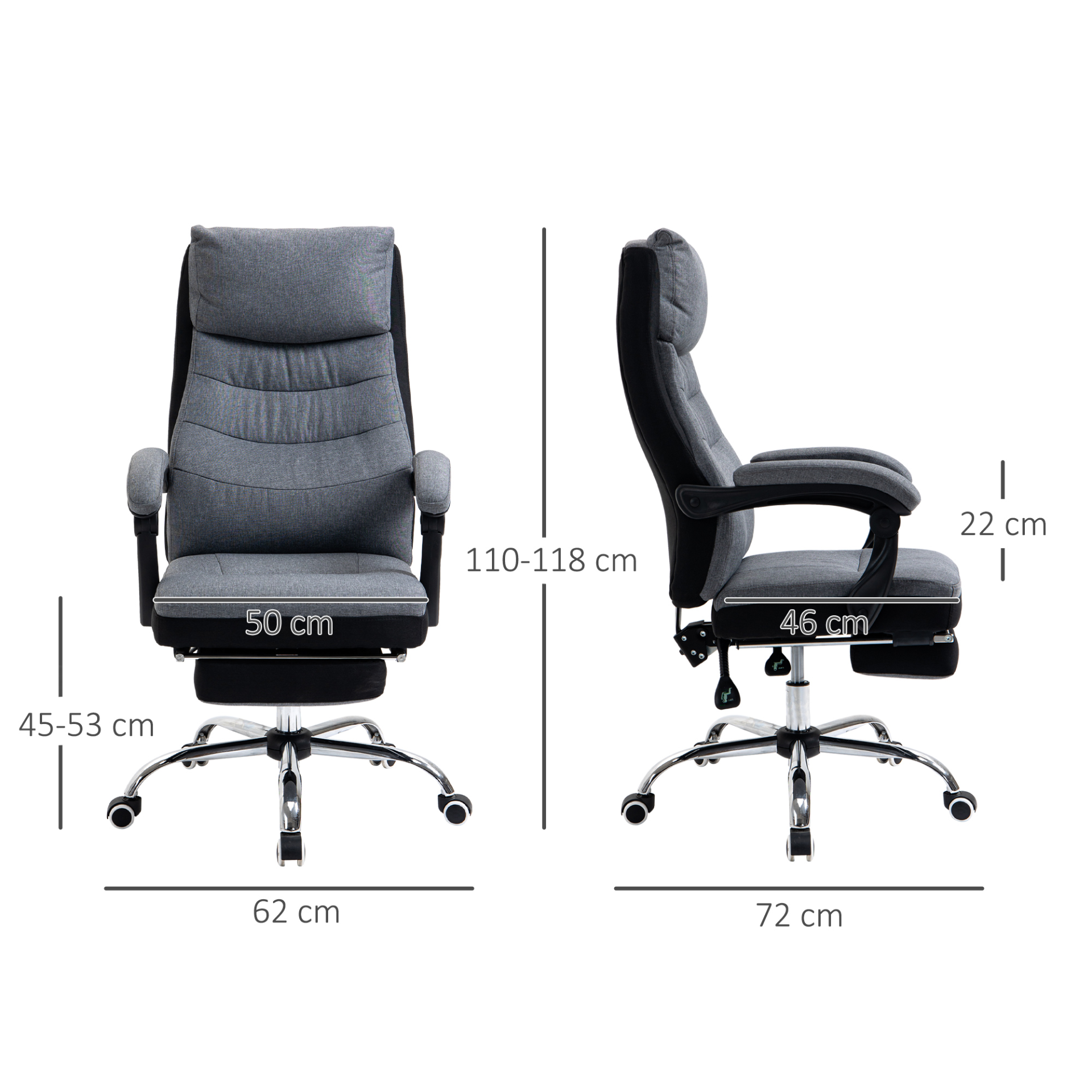 Vinsetto High Back Executive Office Chair - Ergonomic Reclining Computer Chair - Grey - BEYRUN