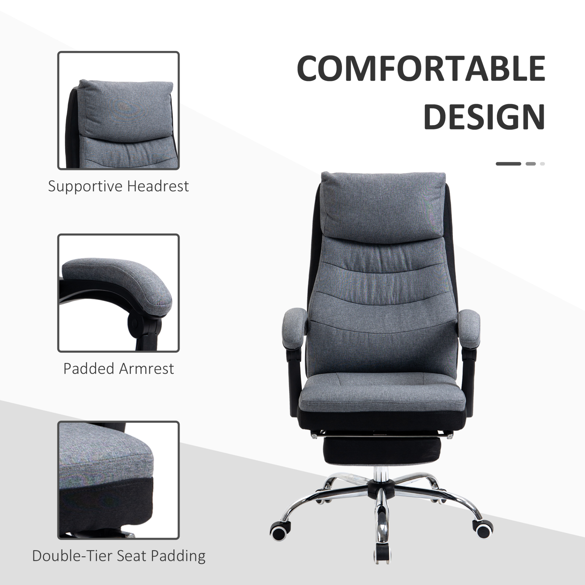 Vinsetto High Back Executive Office Chair - Ergonomic Reclining Computer Chair - Grey - BEYRUN