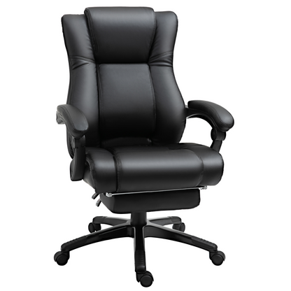 Vinsetto Executive Home Office Chair - High Back Recliner, Ergonomic PU Leather with Footrest & Wheels, Adjustable Height - Black - BEYRUN