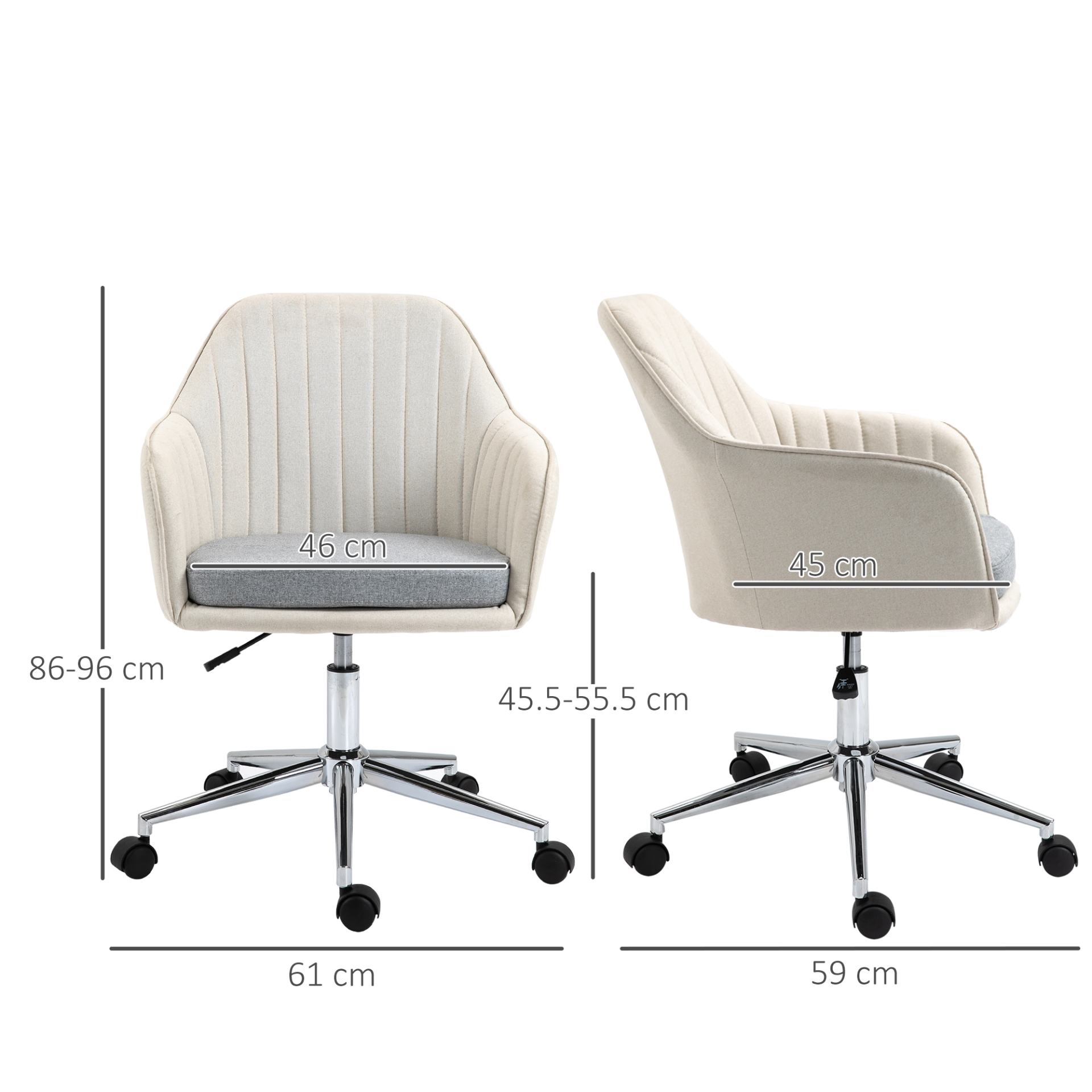 Vinsetto Ergonomic Linen Fabric Office Chair - Adjustable Swivel, Scallop Shape, Beige | Comfortable, Stylish, Durable - BEYRUN