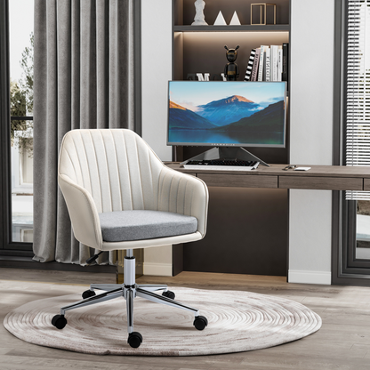 Vinsetto Ergonomic Linen Fabric Office Chair - Adjustable Swivel, Scallop Shape, Beige | Comfortable, Stylish, Durable - BEYRUN