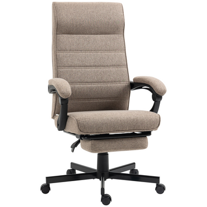 Vinsetto High-Back Ergonomic Linen Swivel Recliner Office Chair with Adjustable Height, Footrest, and Padded Armrest - Brown - BEYRUN