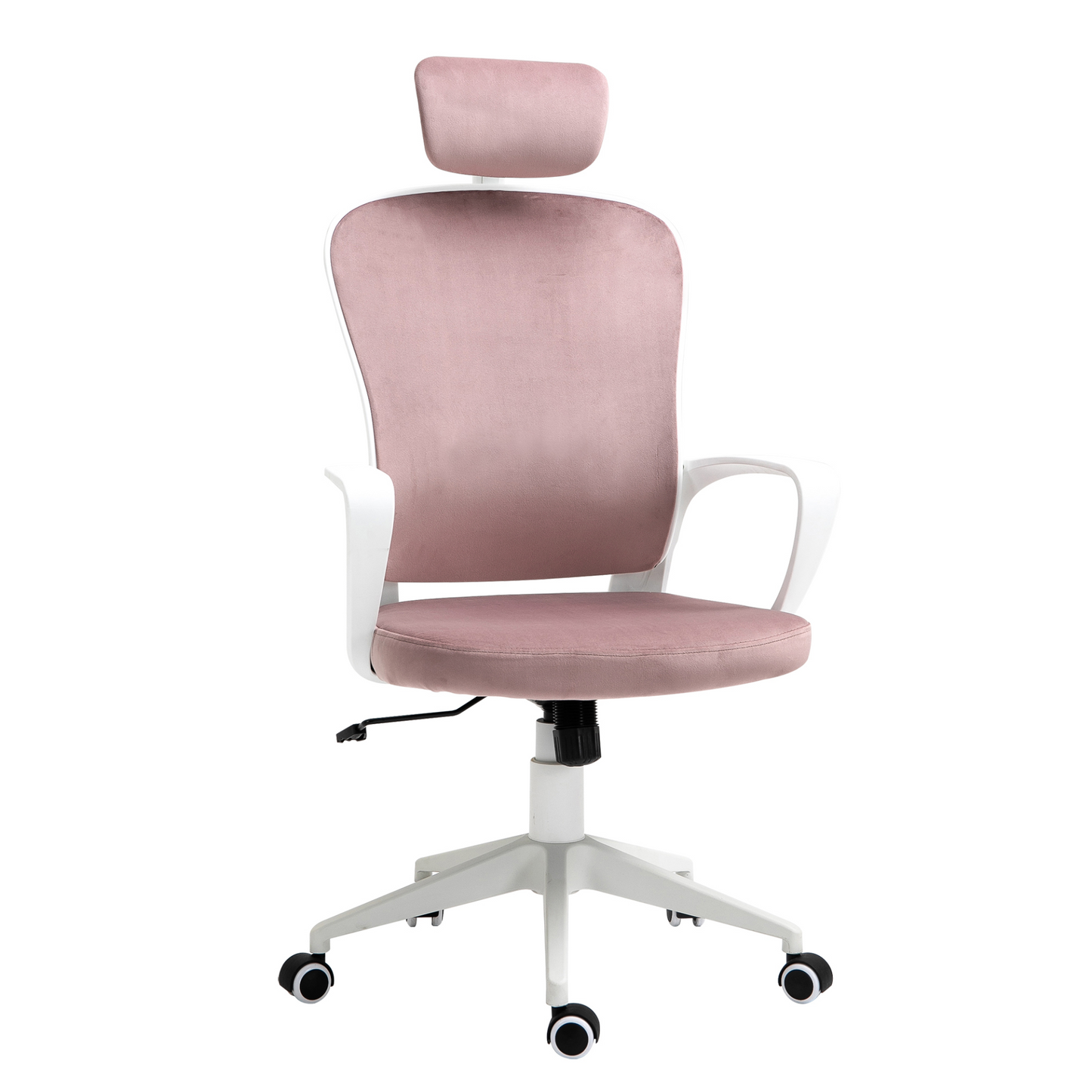 Vinsetto High-Back Office Chair with Velvet Fabric, Rotatable Headrest, Pink - Ergonomic & Stylish - BEYRUN