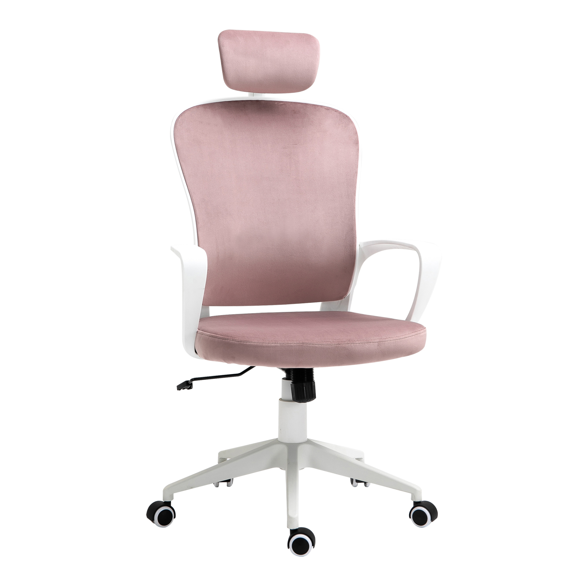 Vinsetto High-Back Office Chair with Velvet Fabric, Rotatable Headrest, Pink - Ergonomic & Stylish - BEYRUN