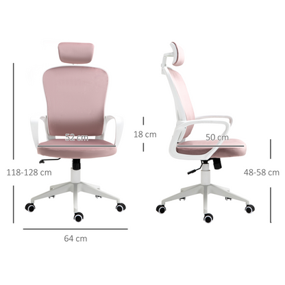 Vinsetto High-Back Office Chair with Velvet Fabric, Rotatable Headrest, Pink - Ergonomic & Stylish - BEYRUN