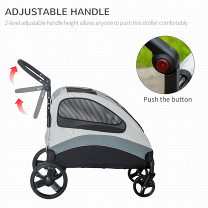 PawHut Pet Stroller for Medium Dogs & Cats - 4 Wheels, Safety Leash, Zipper Doors, Mesh Windows, Storage Bag - Grey