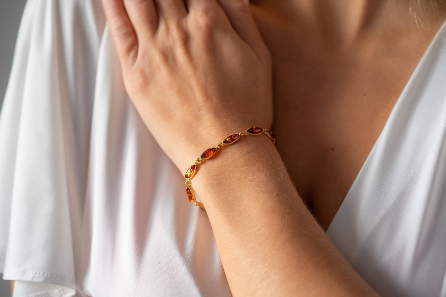 Dainty Amber and Gold Plated Silver Bracelet