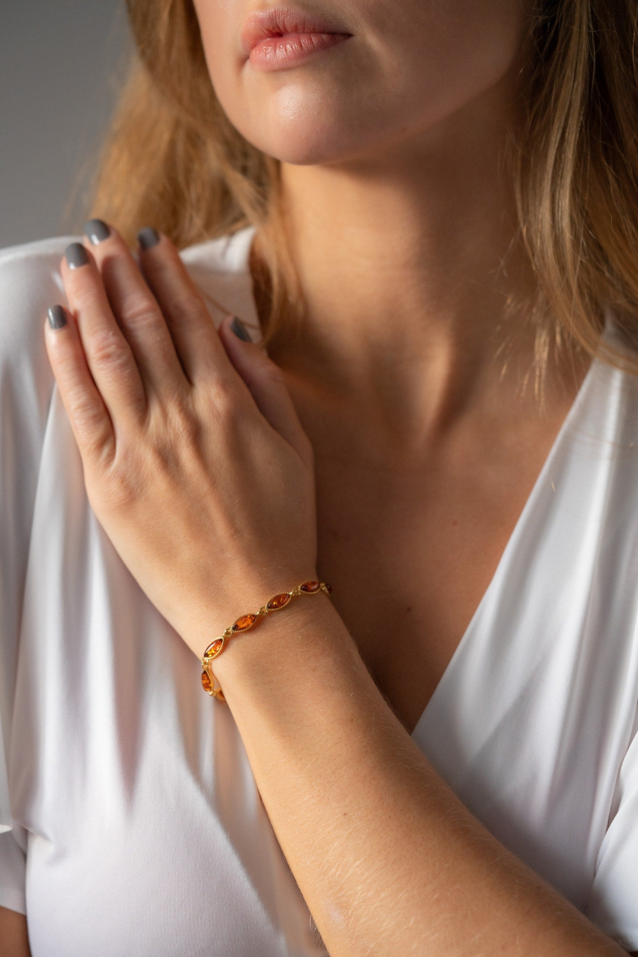 Dainty Amber and Gold Plated Silver Bracelet