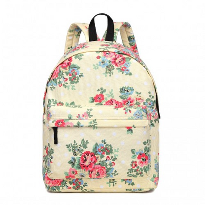 E1401F. - Miss Lulu Large Backpack Flower Polka Dot - Beige. - BEYRUN