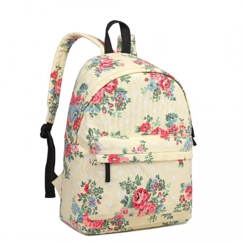 E1401F. - Miss Lulu Large Backpack Flower Polka Dot - Beige. - BEYRUN