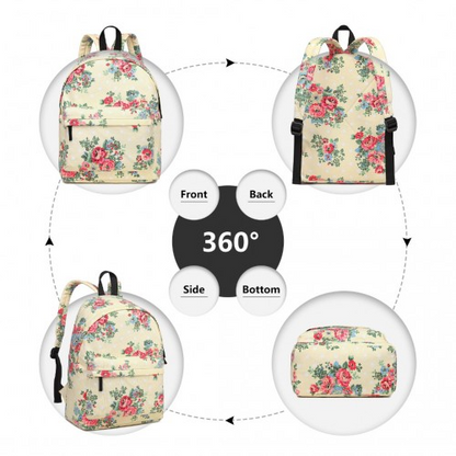 E1401F. - Miss Lulu Large Backpack Flower Polka Dot - Beige. - BEYRUN