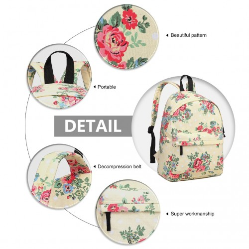 E1401F. - Miss Lulu Large Backpack Flower Polka Dot - Beige. - BEYRUN