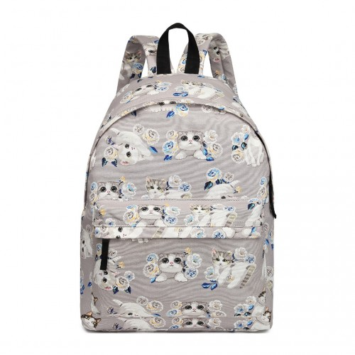 Miss Lulu Large Cat Polka Dot Backpack - Stylish Grey Backpack for Everyday Essentials - BEYRUN