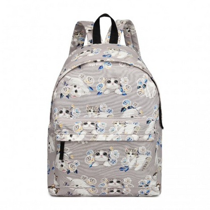 Miss Lulu Large Cat Polka Dot Backpack - Stylish Grey Backpack for Everyday Essentials - BEYRUN