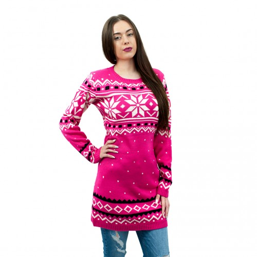 Miss Lulu Ladies Christmas Jumper With Snowflake Pattern - Small Pink | Festive Winter Wear - BEYRUN