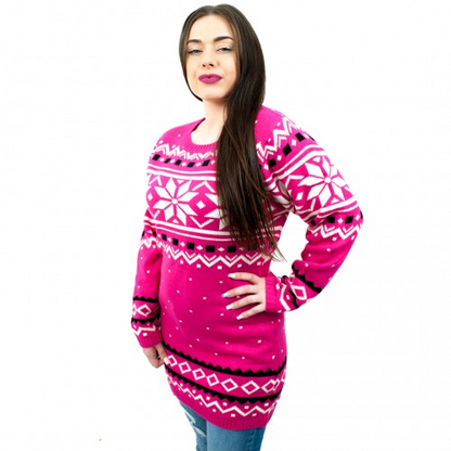 Miss Lulu Ladies Christmas Jumper With Snowflake Pattern - Small Pink | Festive Winter Wear - BEYRUN