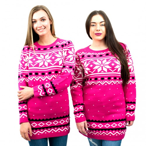 Miss Lulu Ladies Christmas Jumper With Snowflake Pattern - Small Pink | Festive Winter Wear - BEYRUN