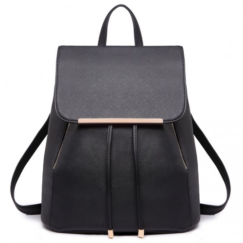 E1669 - Miss Lulu Faux Leather Stylish Fashion Backpack - Black - BEYRUN