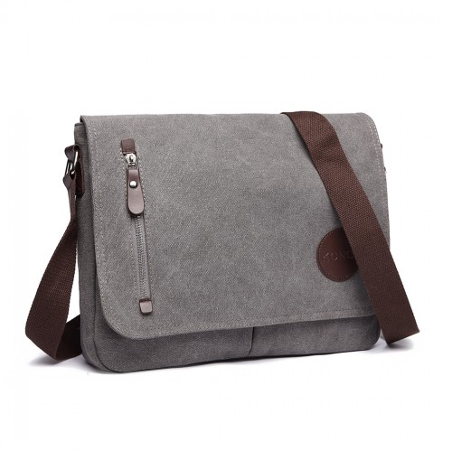 Kono RFID-Blocking Retro Style Canvas Cross Body Messenger Bag - Grey | Stylish & Secure - BEYRUN