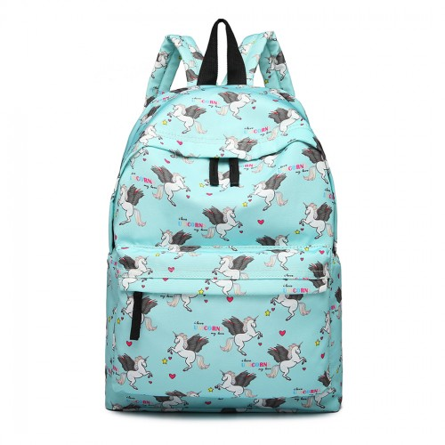 E1401 UN - Miss Lulu Large Backpack Unicorn Print - Blue - BEYRUN