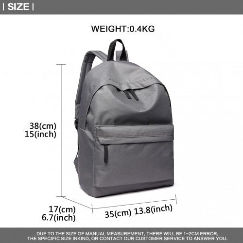 Miss Lulu Classic Large Capacity Unisex Everyday Backpack - Grey | 700D - BEYRUN