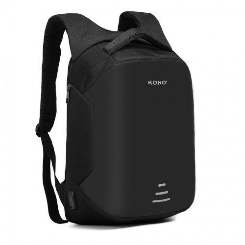 E1946 - KONO REFLECTIVE USB CHARGING INTERFACE BACKPACK - BLACK - BEYRUN